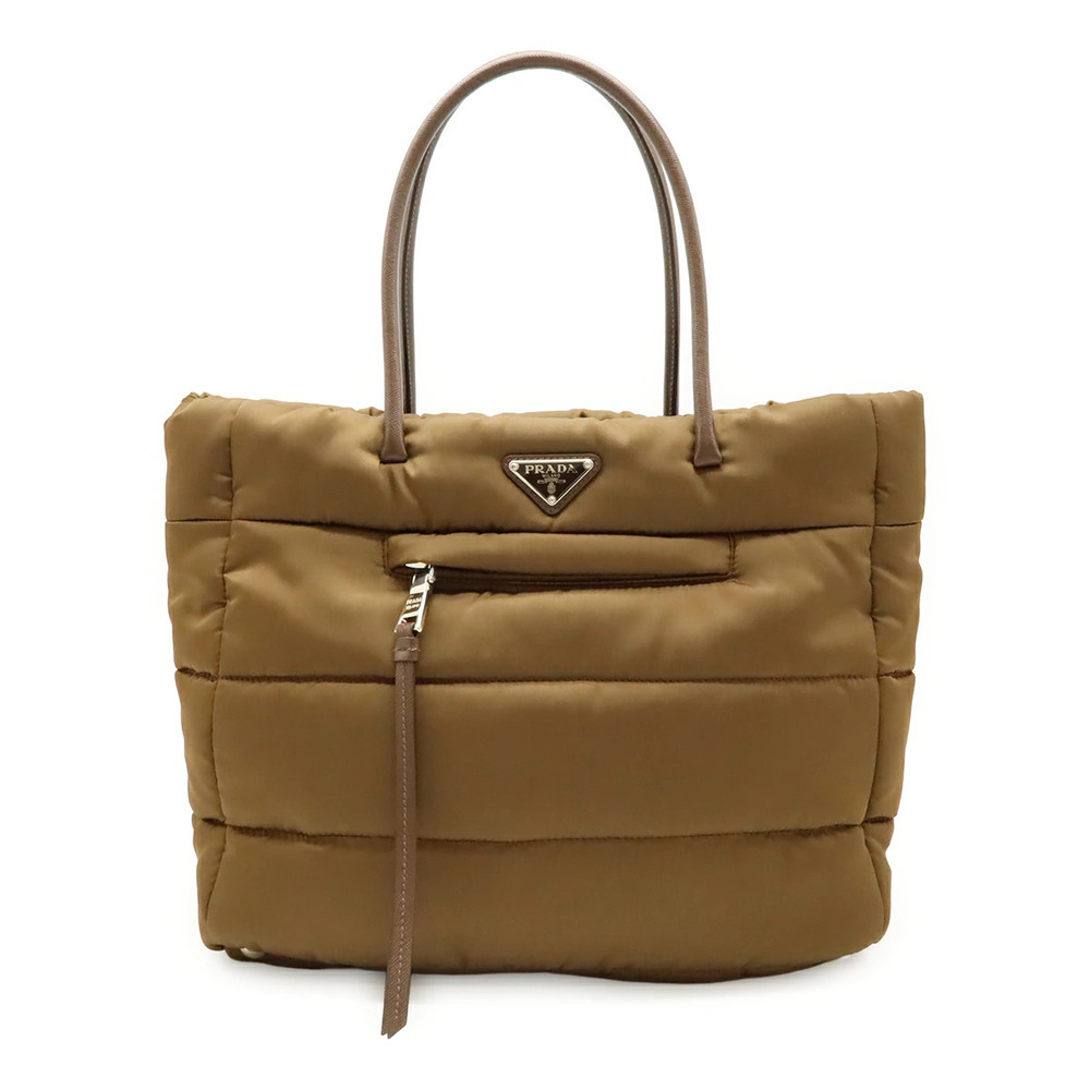 Prada Tessuto Bomber Tote Bag Handbag Leather Khaki Green Brown